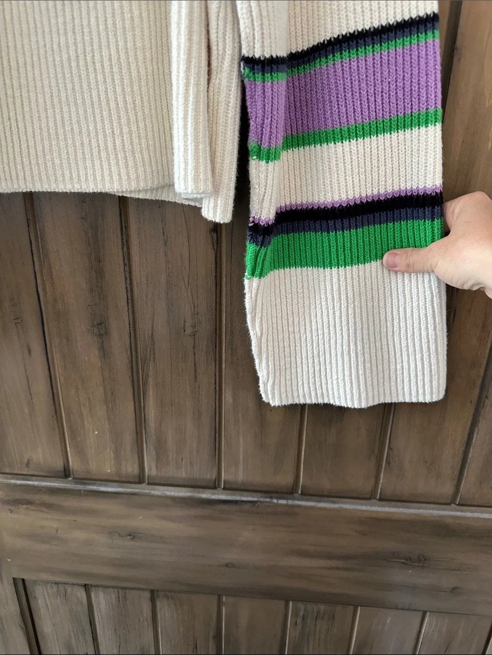 Free People Cream Half-Zip Knit Sweater with Green & Purple Stripes